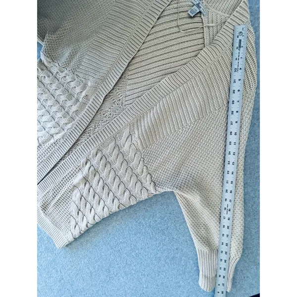 Bass Knit Cardigan Womens Sweater L/XL Cable‎ Texture Chunky Tan Beige Sand - Image 12