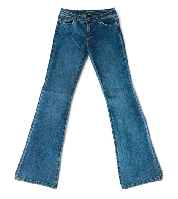 Y2K Medium Wash Blue Denim Flare Jeans Vintage Wet Seal Boot Cut Flares 4/6 - Image 2