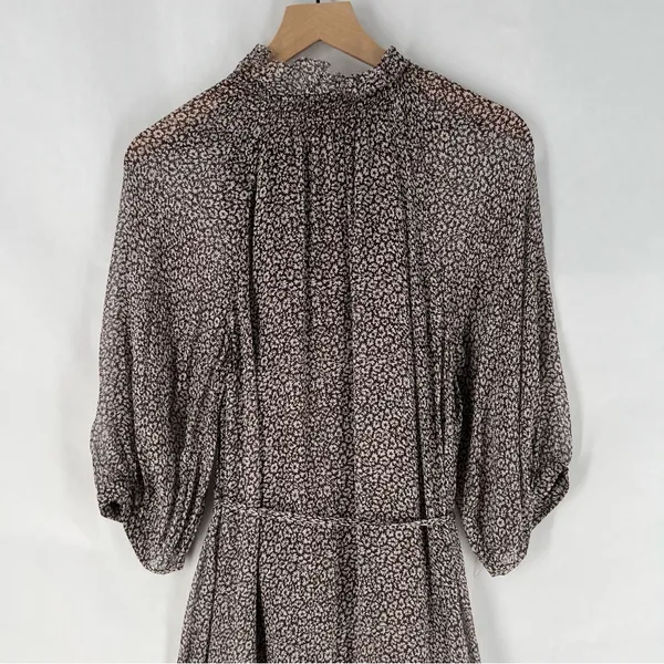 Joie‎ Sheer Silk Floral Button Front Tie Waist Dolman Puff Sleeve Midi Dress S - Image 12