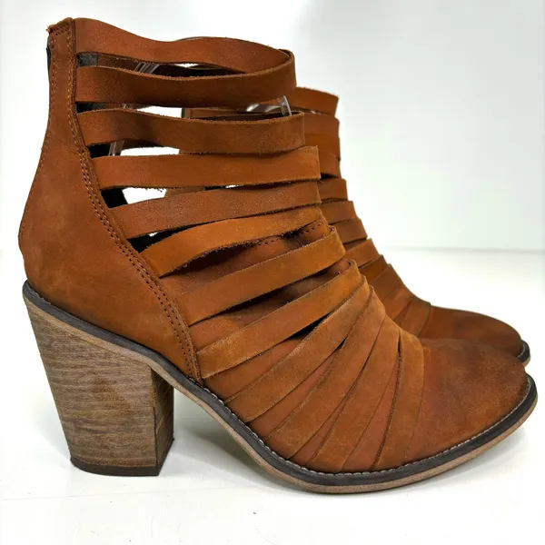Free People Hybrid Strappy Stacked Heel Leather Ankle Boots Brown 41, 10 - Image 3
