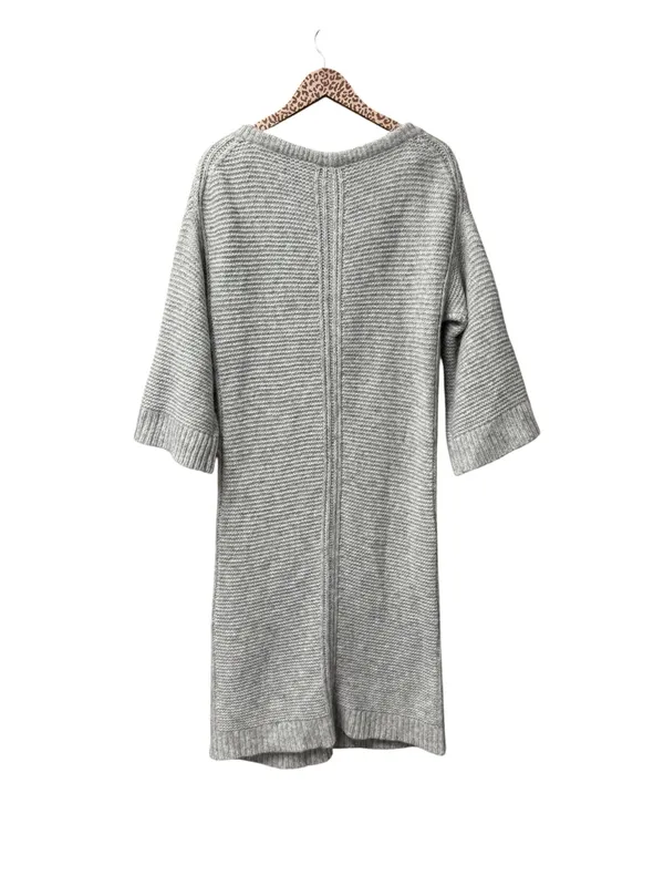 J. Crew Relaxed Tie Neck Long Sleeve Knit Sweater Midi Dress Wool Blend Gray S/M - Image 3