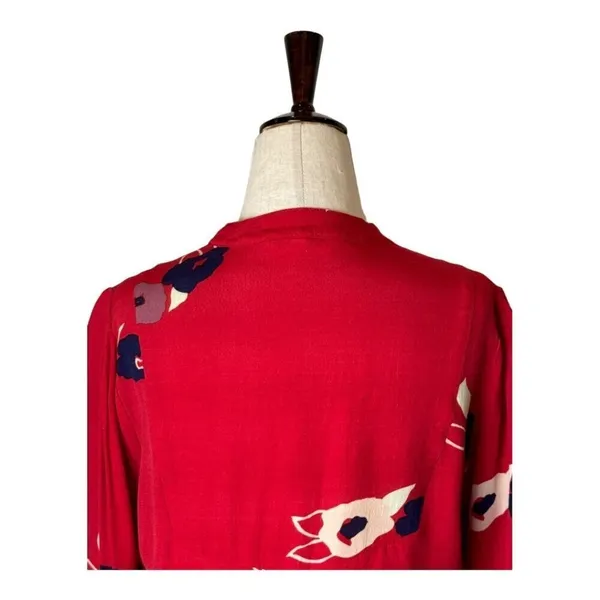Rollas Wrap Shirt Women Small Red Floral Print Delilah‎ Blouse Boho Cottagecore - Image 5