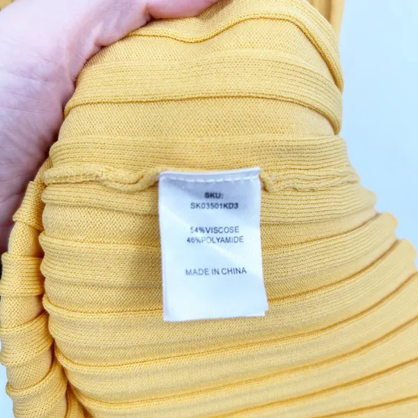 MESHKI Womens Bodycon High Waist Fitted Ribbed Knit Midi Skirt Size XS Yellow - Image 6