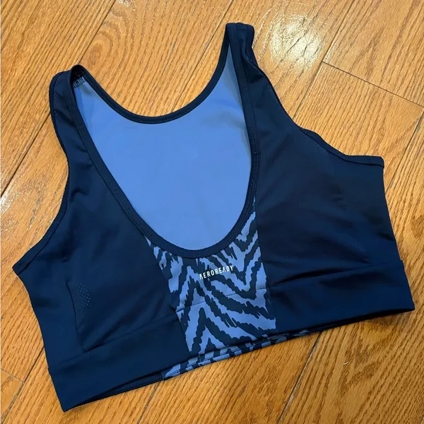 Adidas AeroReady Zebra Print Sports Bra Black Blue Medium Athleisure Gym - Image 2