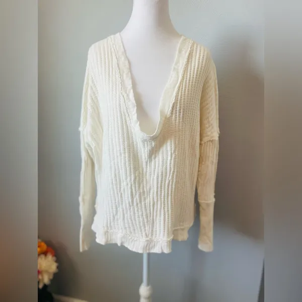 Free People We The Free Magic Thermal Waffle Knit Oversized Top White - Image 2