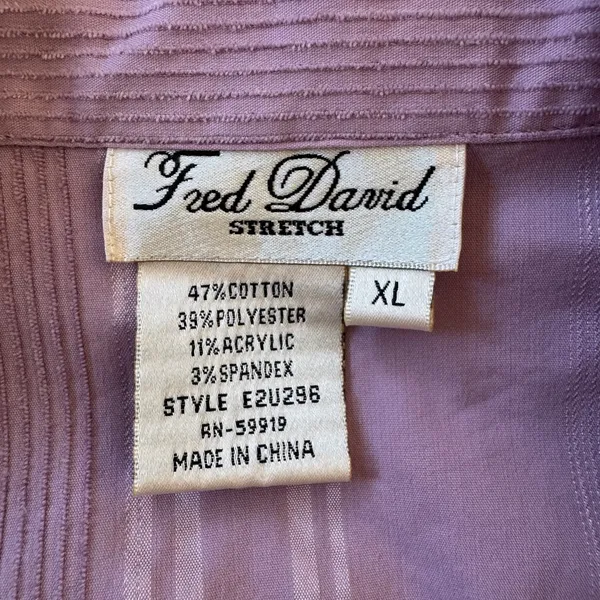 Vintage ‘90s Fred David Stretch Lilac Collared Long Sleeve Button Down Shirt - Image 5