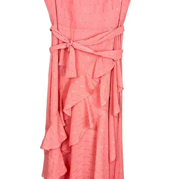 Eliza J Metallic Ruffle Fill Coupe High Low Maxi Gown Pink Rose Size 12 Romantic - Image 5