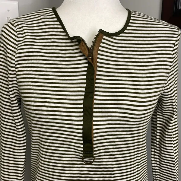 Lauren Ralph Lauren Brown Striped Henley womens Size Large Cotton Equestrian - Image 2
