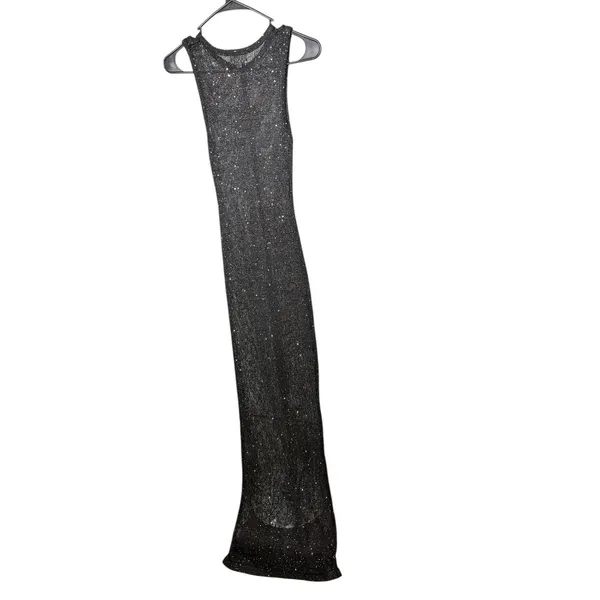 Superdown Alix Black Sequin Sheer Knit Maxi Dress Sleeveless Cover Up XS New - Image 6