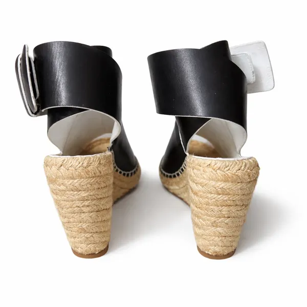 Celine Black and Tan Wedge Espadrille Sandals - Image 4