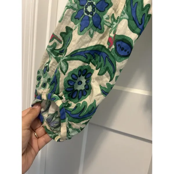 Zara Floral Cropped Long-sleeve Green and Blue Size Medium Resort Coastal Preppy - Image 5