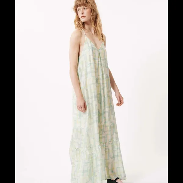 FRNCH Maxi White/Green/Blue Linen Sundress Summer Beach Boho Whimsical - Size M - Image 2