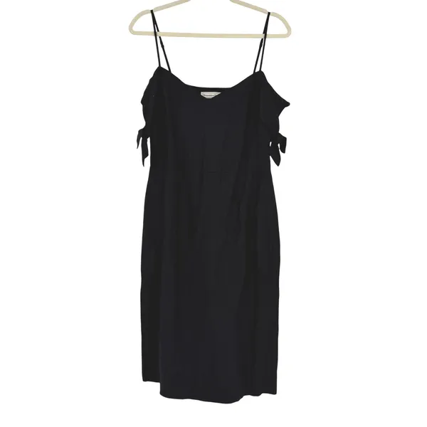 Abercrombie‎ & Fitch Black Linen Blend Off Shoulder Sheath Dress 8T Tall LBD - Image 2
