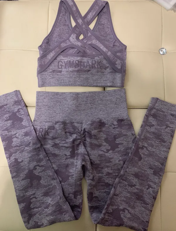 Gymshark Camo Seamless Purple Leggings And Sports Bra - Image 3