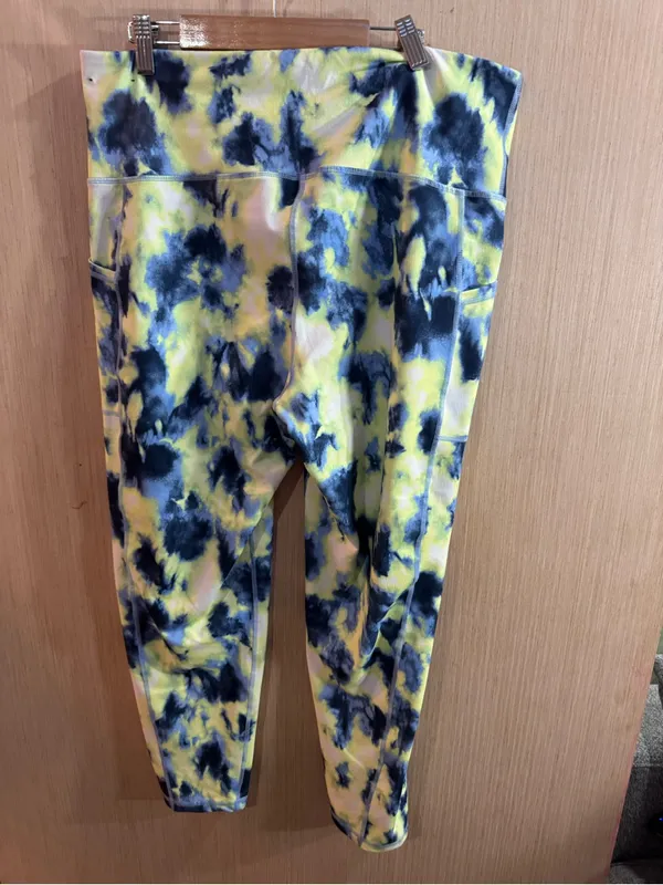 Ideology Yellow and Navy Tie-Dye Active Leggings Size XL - Image 3