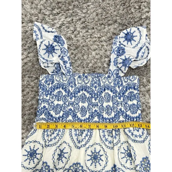 Sunday Up Women’s Eyelet Lace Smocked Midi Dress Blue Summer Coastal Resort S - Image 11