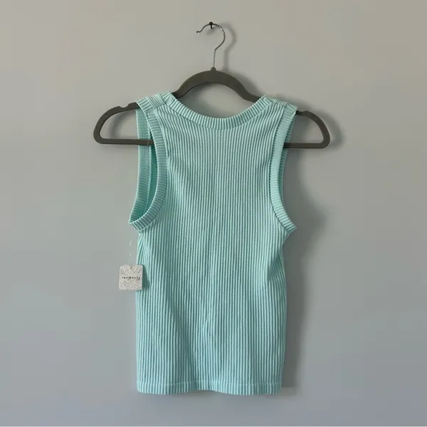 Free People Intimately Mint Sleeveless Ribbed V Neck Fitted Stretchy Top NWT L - Image 2