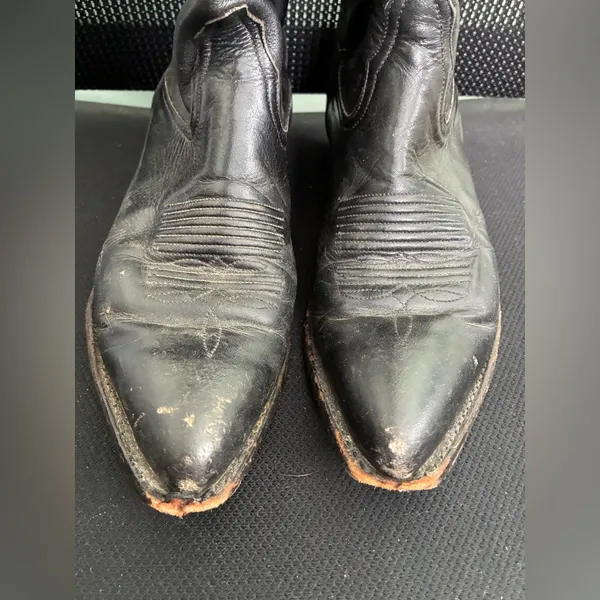 Tony Lama Black Leather Cowboy Boots Style 1016 Sz 6.5 Note All Photos - Image 2