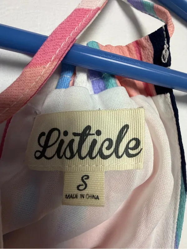 Listicle Pink, Blue & Cream Striped Ruffle-Hem Sundress - Image 5