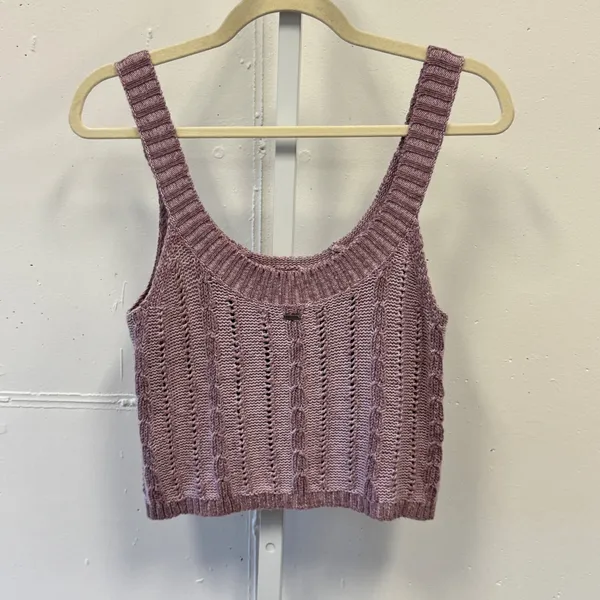 Hollister Mauve Pink Cable Knit Pointelle Cropped Tank Top Cami Small Summer - Image 2