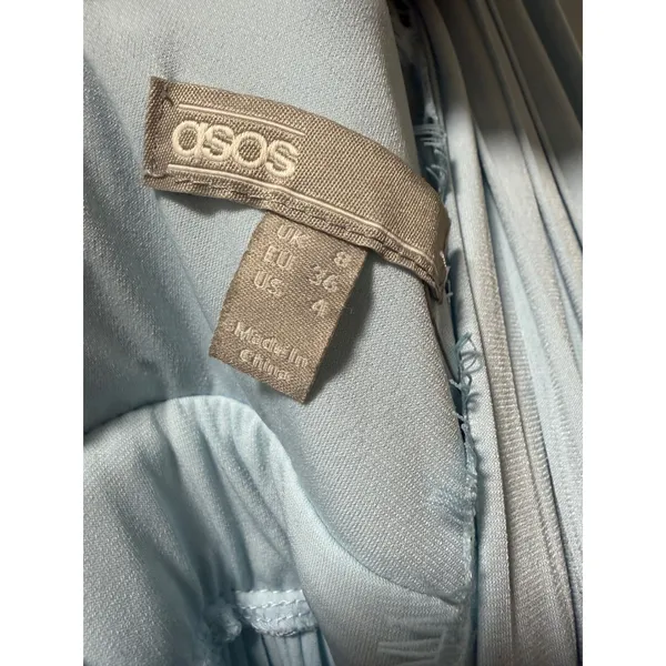 ASOS Light Blue Pleated‎ Lace Trim Maxi Dress Sleeveless V-Neck Wedding Guest 4 - Image 8