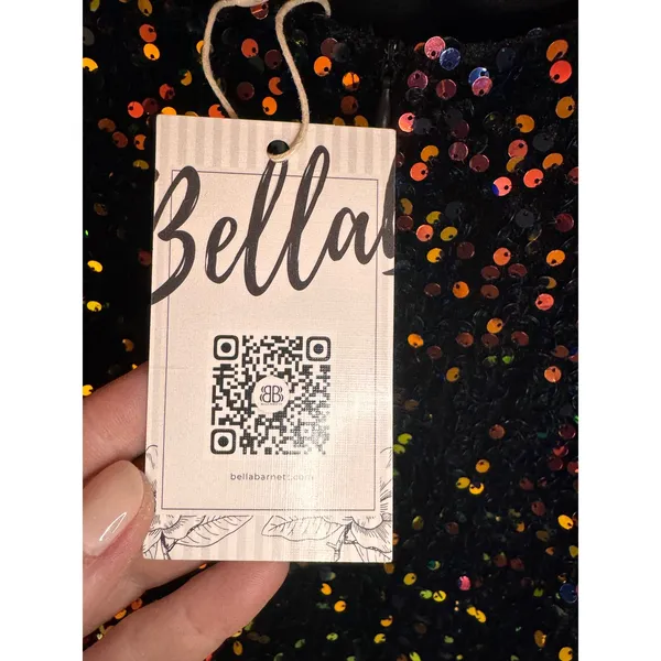 Bella Barnett NWT Sequin Mini Dress M Black Rainbow Long Sleeve‎ Open Back Dress - Image 11