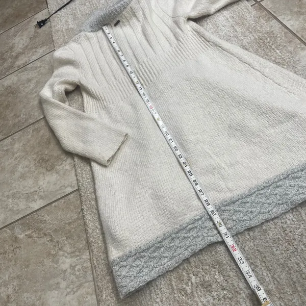 prAna Angelica Women Cream Grey Cable Knit Mock Neck Cardigan Sweater‎ Sz small - Image 5