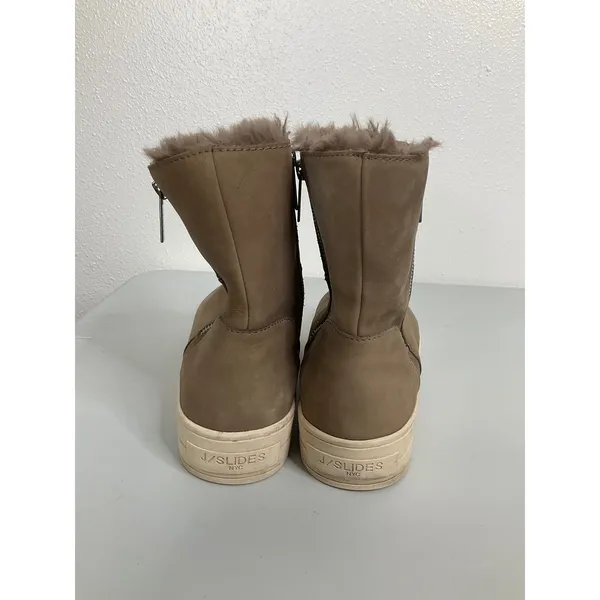 J/Slides NYC Womens Taupe Nubuck Leather Faux Fur Lined Platform Boots‎ Size 10 - Image 4