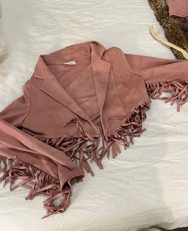 Pink Fringe Skirt and Jacket Set - Image 2