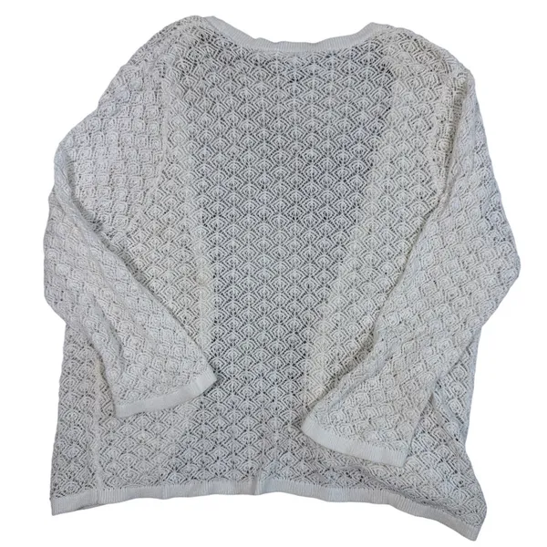 Ann Taylor Cardigan Women XL Cream Open Front Crochet Knit Pointelle - Image 10