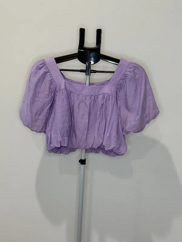 Mustard Seed Lavender Purple Puff Sleeve Crop Top Square Neck Size Small - Image 2