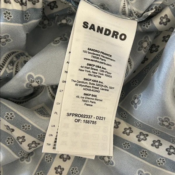 Sandro Blue Paisley Long Sleeve Collared Chloe Silk Mini Dress **Size 40/US 8** - Image 10