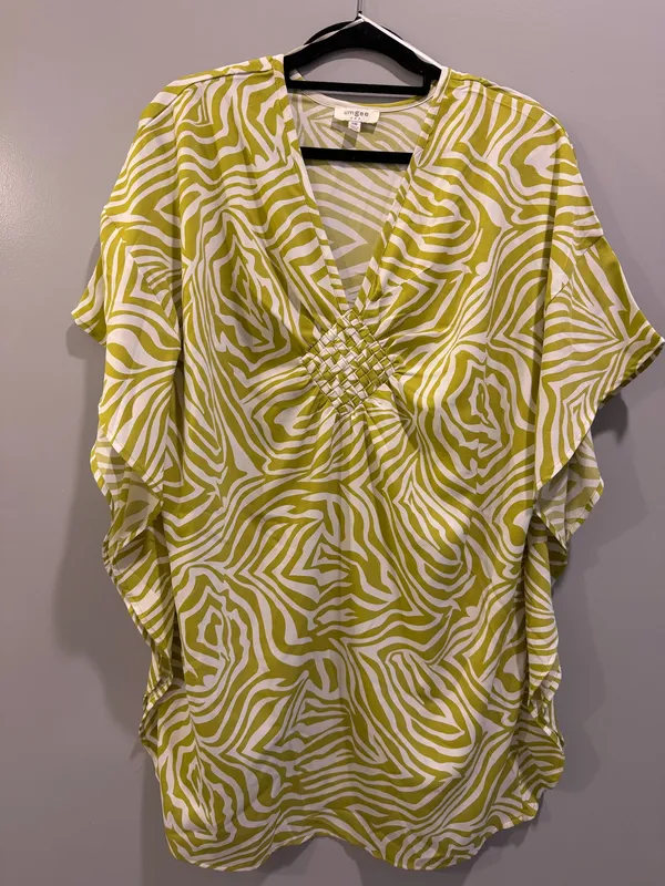 Umgee Lime and White Zebra Print Relaxed Fit V-Neck Swim Cover-Up Small / Medium - Image 5