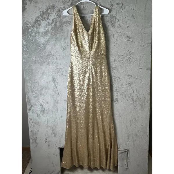 Revelry Dawson Champagne Gold Sequin Maxi Dress Sz 14 Bridesmaid Formal Gown New - Image 3