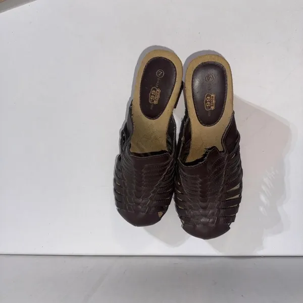 Route 66 Y2K 2000s‎ Platform Chunky Brown Faux Leather Strappy Heel Mules Clogs - Image 8