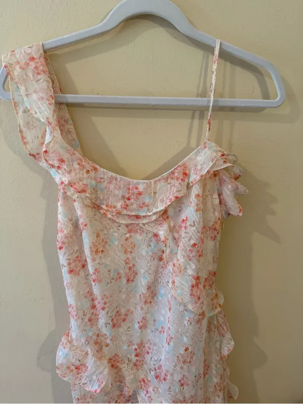 Storia Cream Maxi Dress with Pink Floral Ruffles - Image 2
