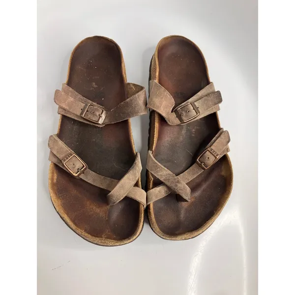 Birkenstock Mayari Sandals Womens 40 Brown Good Oiled Leather Toe Loop Slide - Image 2
