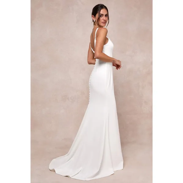 NWT Lulus Feeling of Forever White Sleeveless Mermaid Maxi Dress Wedding Bride M - Image 7