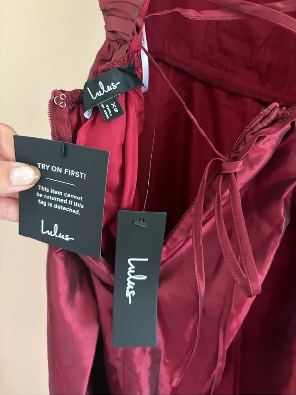 Lulus Poised Passion Wine Red Taffeta Pleated Ruffled Midi Dress Size XS formal - Image 6