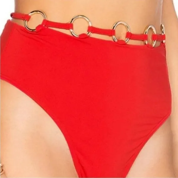 For Love and Lemons Mallorca Hi-Waist Bikini Bottom Red M - Image 3