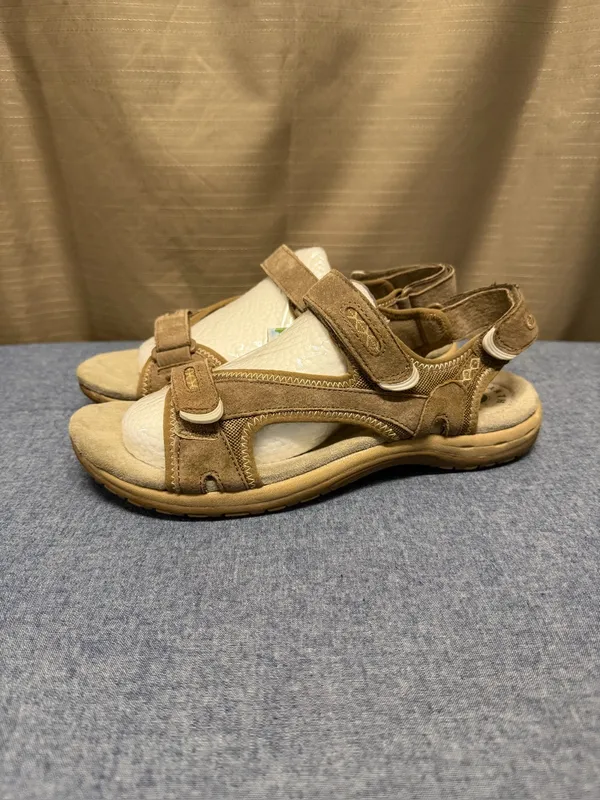Earth Origins Tan Suede Adjustable Strap Sandals - Image 8