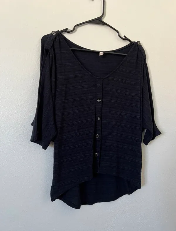 Blue/Black Flowy Drape Blouse - Image 4