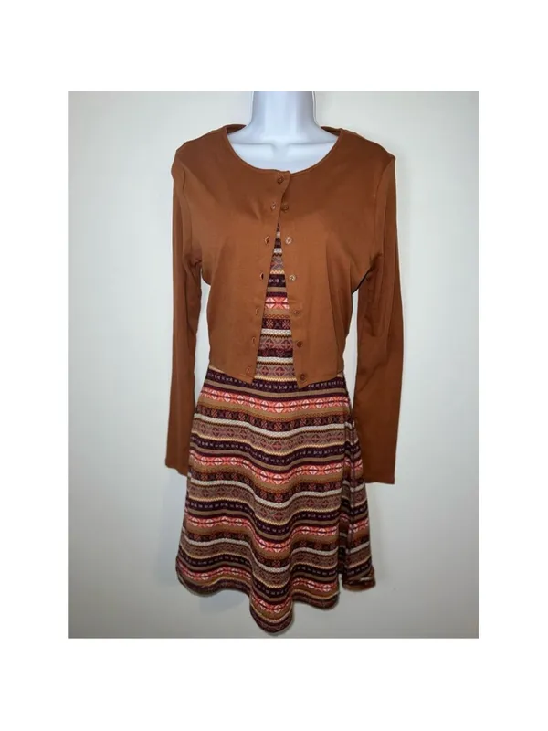 Free People Fair Isle Sweater Dress Fit & Flare Wool Blend PS - Image 8