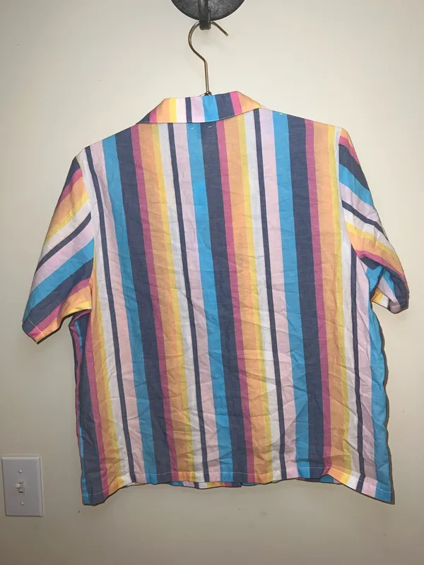 GapBody Striped Button Front Shirt Medium Multicolor Short Sleeve Blouse NWT‎ Blue - Image 7