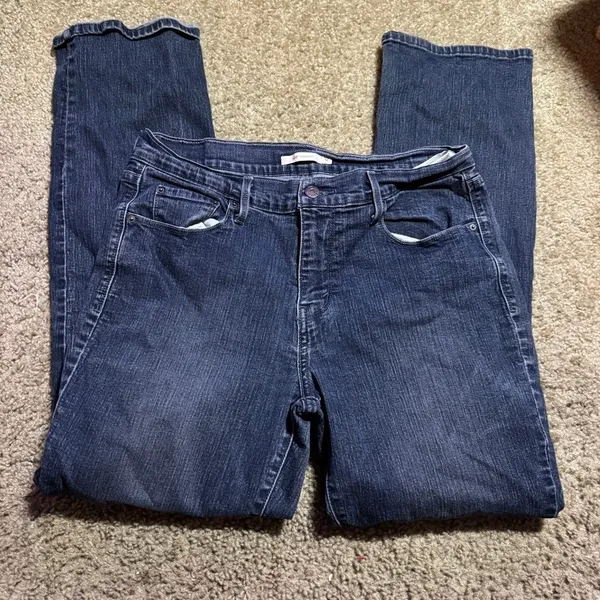 Levis 505 Straight Leg Jeans Womens 12 Dark Wash Denim Mid Rise Blue Pants - Image 2