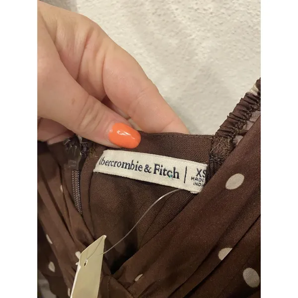 Abercrombie & Fitch Dress Womens XS Brown Polka Dot Sweetheart Mini Puff Sleeve - Image 3