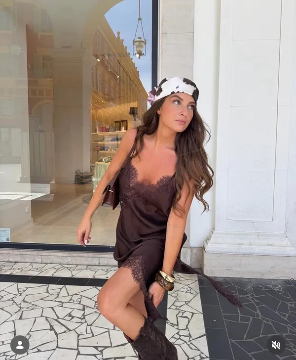 Zara Elegant Brown Lace Slip Satin Mini Asymmetric Dress blogger favorite - Image 4