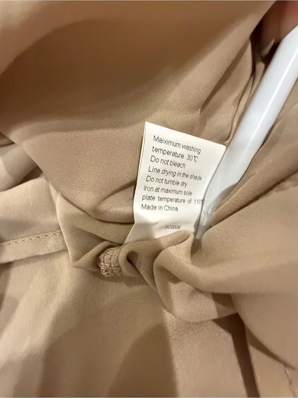 Lyaner Champagne Satin Mock Neck Tie-Waist Long Sleeve Midi Dress Size M - Image 3