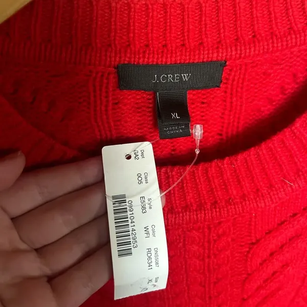 NWT J. Crew Perfect Cable Wool Crewneck Sweater Red/Orange #E5683 Womens Size XL - Image 2