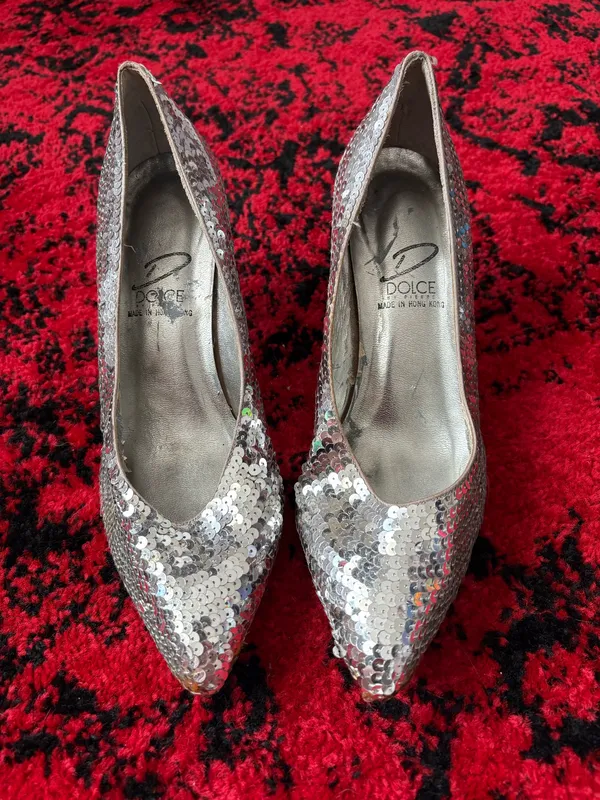 Silver Vintage Sequin Heels Size 10 - Image 3